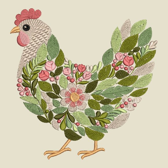 Chicken Sweatshirt Embroidered Floral Hen Adult Unisex Crewneck Sweatshirt Farm - Picture 2 of 12